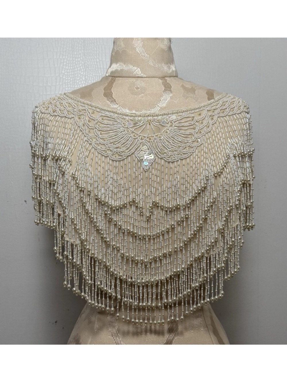 Beaded Fringe Capelet in Ivory